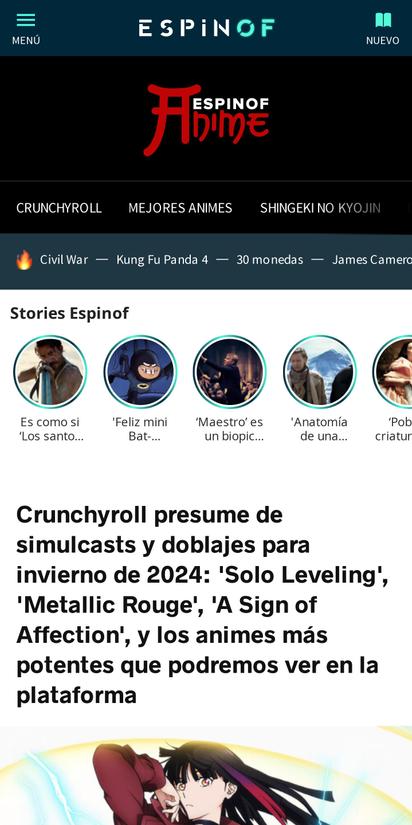 Crunchyroll presume de simulcasts y doblajes para invierno de 2024: 'Solo  Leveling', 'Metallic Rouge', 'A Sign of Affection', y los animes más  potentes que podremos ver en la plataforma